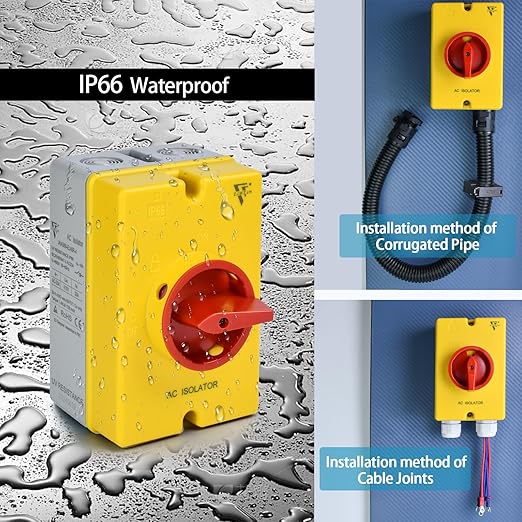 40 Amp AC Disconnect Switch Box Outdoor 4 Pole, IP66 Waterproof, 690V AC Isolation, PV Disconnect Box, Rotary Safety Switch