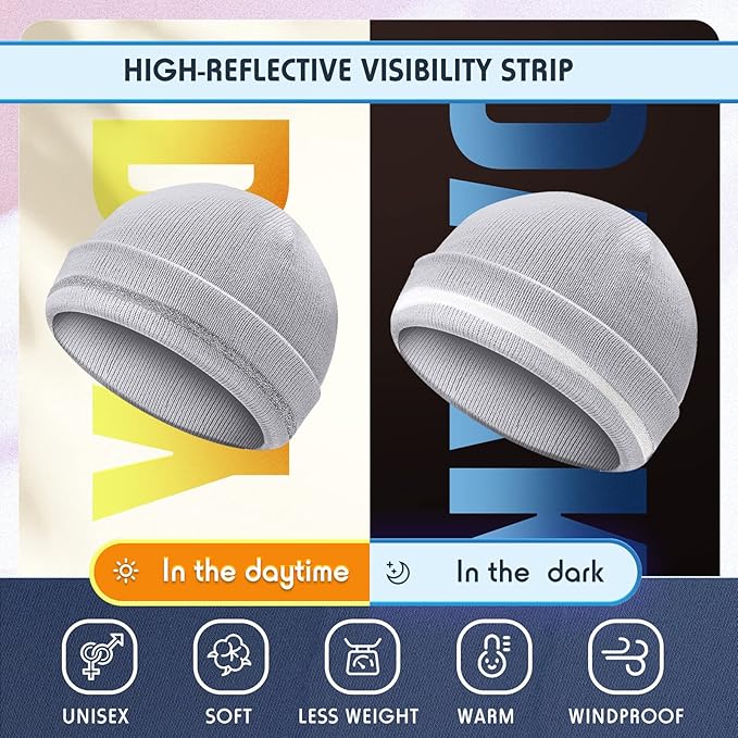 Reflective Knit Hat Safety Beanies Adult High Visibility Beanie Neon Winter Knit Caps with Reflective Stripe
