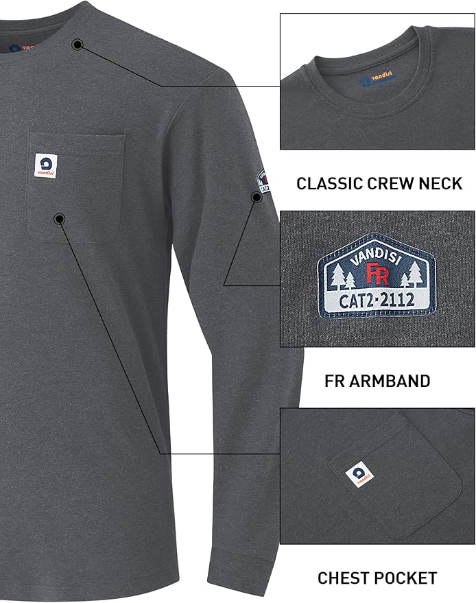 FR Shirts for Men 6.5oz Lightweight Fire Resistant Shirts for Men Long Sleeve NFPA2112/CAT2