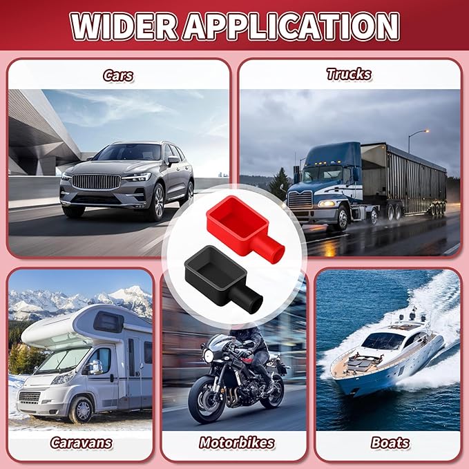 Battery Terminal Cover 8 Pcs, Battery Terminal Protector Isolate Soft Rubber, Positive Battery Terminal Cover Top Post, Battery Post Cover for Car Motorcycle Truck by XIOGZAXI