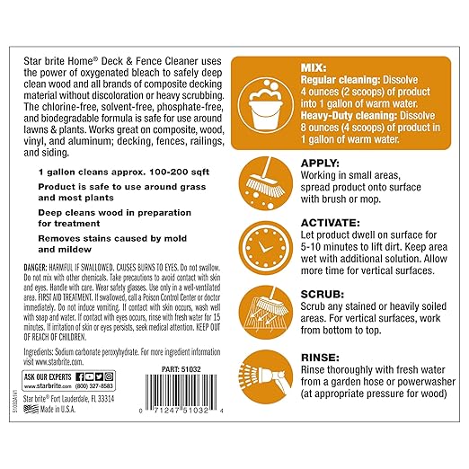 Star brite Home Deck & Fence Cleaner – Oxygenated Powdered Bleach, Biodegradable, Safe for Wood & Composite Surfaces