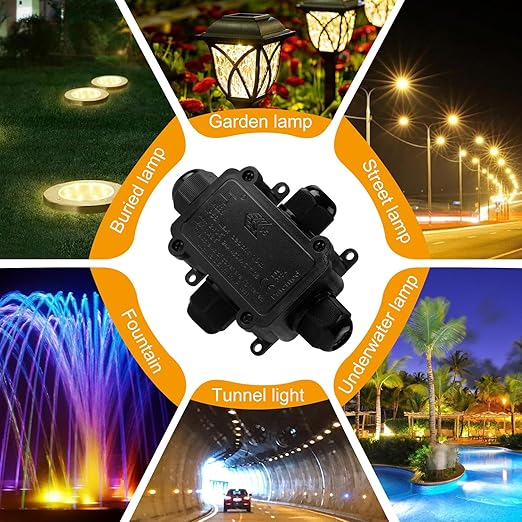 IP68 Waterproof Junction Box Outdoor,4-Way Electrical Junction Box Outdoor with 4 Cable M20 Gland Wire Connector Extension Electrical Cable Protector for Diameter Cable Ø4-12mm Black