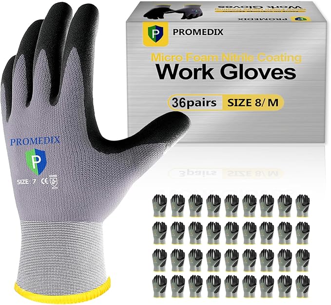 PROMEDIX P Nitrile Coated Work Gloves,MicroFoam Safety Work Gloves Men,Seamless Knit Nylon&spandex Gloves with Grip