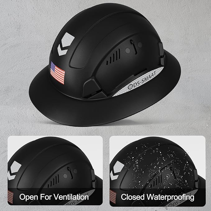 Full Brim Hard Hat ANSI Z89.1 Type 1 & OSHA Certified Safety Helmet with Glasses and Cooling Towel,with 6-Point Suspension & Adjustable Vents