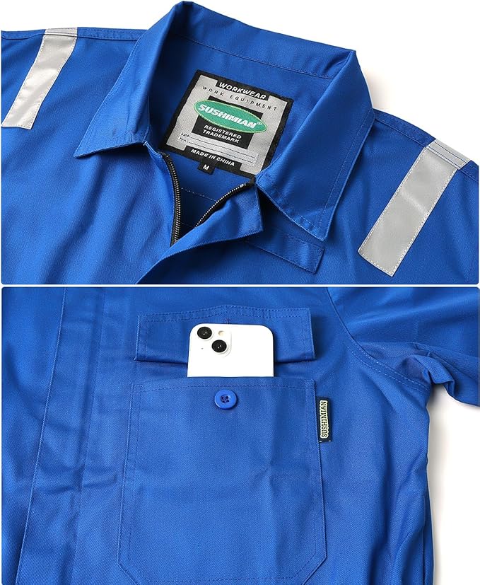 Men's Work Coverall High Visibility Overalls Mechanics Coveralls Workwear Jumpsuit with Multi Pockets