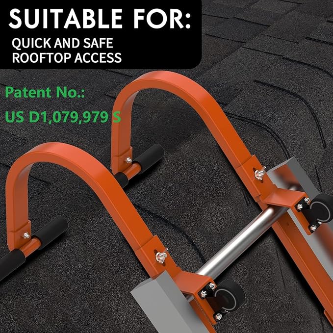 2 Pack Heavy Duty Roof Ladder Hook with Wheel,Extension Ladder Stabilizer for Roof with Rubber Grip T-Bar for Damage Prevention, Fast and Easy Setup to Access Steep Roofs