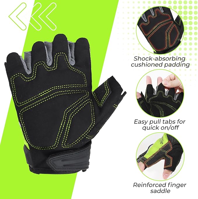 HANDLANDY Fingerless Work Gloves for Men Utility Padded Half Finger Driving Working Gloves (Large, Green)