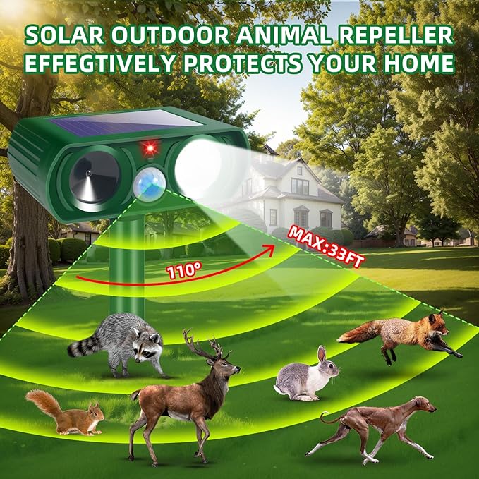 4Pack Solar Ultrasonic Animal Repellent,Cat Repellent Outdoor with Motion Detection Waterproof,Deer Repellent Devices Squirrel Skunk Rabbit Raccoon Bird Deterrents Animal Repeller for Yard Garden