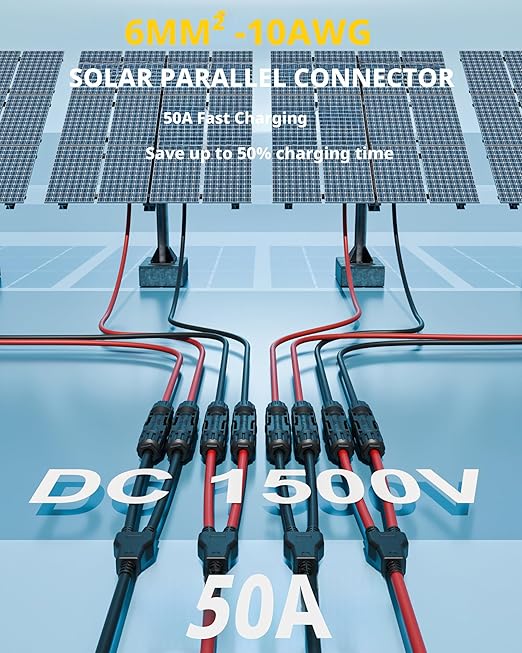 2 Pair Solar Connectors for 2 Solar Panels,Tool-Free Solar Panels Connectors 10awg, Waterproof Solar Panel Splitter, 1 to 2 Y T Branch Parallel Adapter for Solar Cable Extension