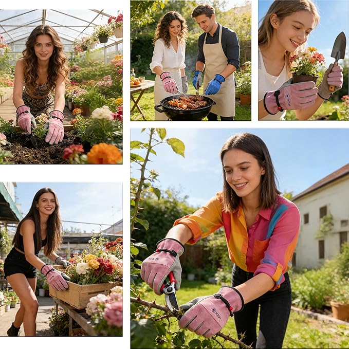 Leather Work Gloves for Men or Women. Small Glove for Gardening, Tig/Mig Welding, Construction, Chainsaw, Farm, Ranch, etc. Cowhide, Cotton Lined, Utility, Firm Grip, Durable. Pink-Grey S