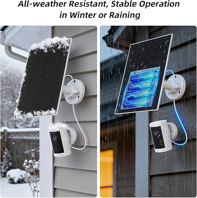 LIYVZ Solar Panel for Ring Camera, 5W Solar Charger with Battery Ring Spotlight Cam & Stick Up Cam, Outdoor Camera with 13FT DC Barrel Plug and USB-C Adapter, White, 2 Pack