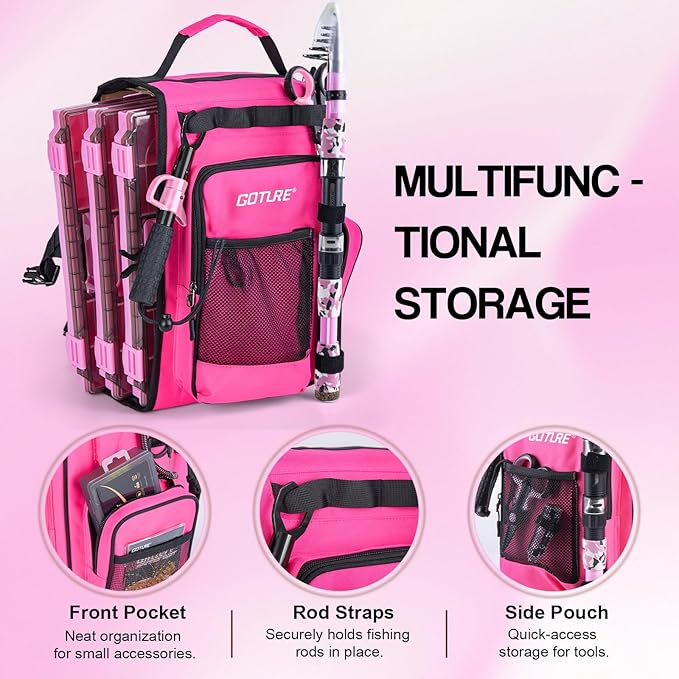 Goture Pink Fishing Rod and Reel Combo - ML Action Spinning Reel Pole with Pink Bag - Telescopic Rod Kit for Starter Travel Saltwater Freshwater, Gift for Woman