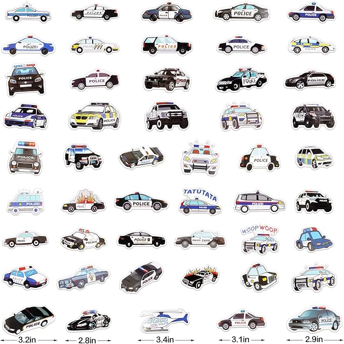 Police Car and Fire Truck Stickers for Kids Boys Vinyl Police Vehicle Firetruck Decals for Water Bottles Laptop Removable Waterproof Emergency Rescue Vehicle Stickers for Party Favors,100 PCS.