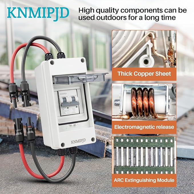 Solar Panel Disconnect Switch 10A 2P 400V DC/AC Breaker Disconnect Box Outdoor Breaker Box Suitable for photovoltaic and Wind Energy Home Battery Systems (50 Amps)