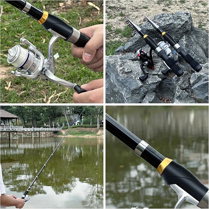 2PCS Telescopic Fishing Rod Reel Combo 6.89FT Collapsible Spinning Pole Kit Compact Fishing Lures Tackle Box Accessories Lightweight Travel Fishing Tool Set for Fishermen Gift