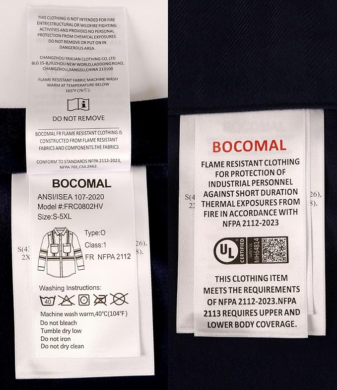 BOCOMAL FR Shirts for Men Hi Vis High Visibility 6.5oz Lightweight Type O Flame Resistant Refective Safety Shirt