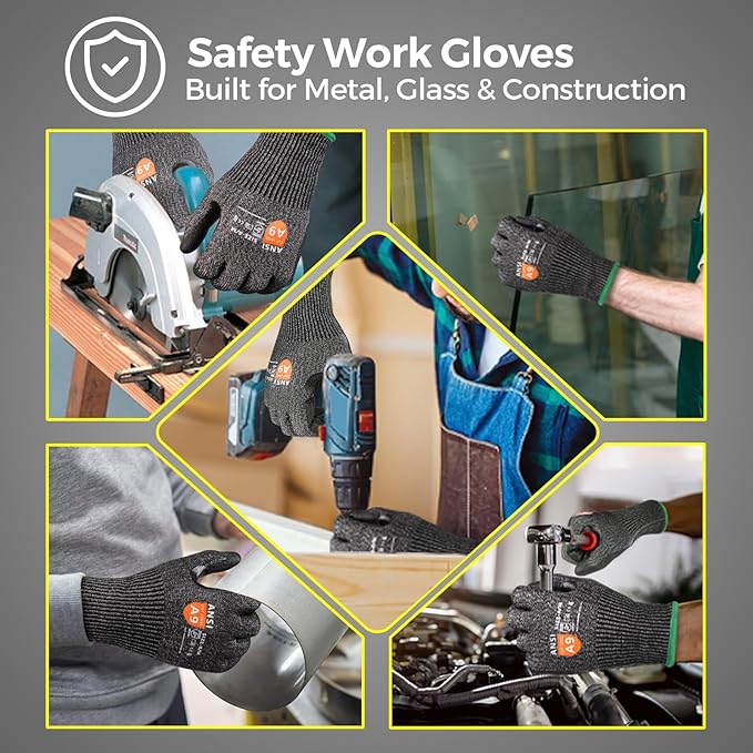 Donfri A9 Cut Resistant Work Gloves for Men, Safety Gloves for Men Touchscreen with Reinforced Thumb for Metal Glass Wood