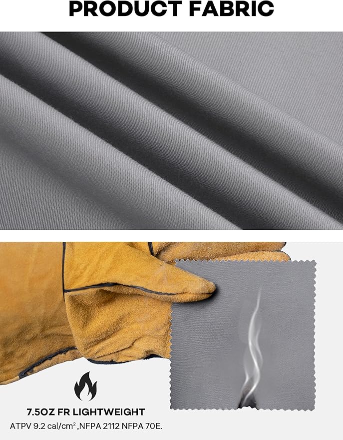 100% Cotton Mens Fr Shirts 7.5oz Flame Resistant Shirts NFPA2112 Men's Fire Retardant Welding Shirts