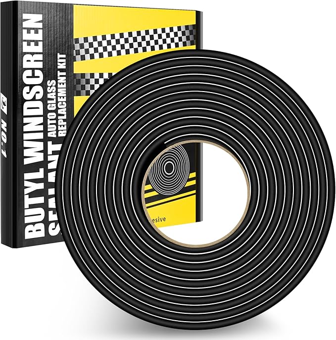 Butyl Rubber Tape Headlight Glue Sealant Rope 14.8Ft Diameter 8mm Butyl Putty Foam Strip Butyl Rubber Caulk Sealer for Automotive (Car RV Truck Marine) Window Door Windshield Sealing - Black, 1 Roll