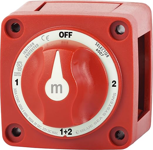 Blue Sea Systems 4‑Position Mini Selector Battery Switch, Red, 6007 m‑Series
