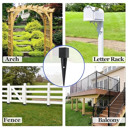 4 Pcs 4x4 Fence Post Anchor Ground Spike16(Inner Size 3.6"x3.6") Black Powder Coated–Mailbox Post Anchors, for Deck,Fence,Railing,Mailbox..