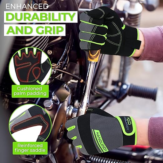 HANDLANDY Work Gloves Mens & Women, Utility Safety Mechanic Working Gloves Touch Screen, Flexible Breathable Yard Work Gloves (Large, Green)