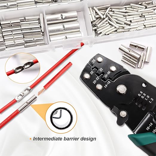 mankk 284PCS Non Insulated Butt Connectors Kit 26-6 Gauge Tinned Red Copper Butt Connector Uninsulated Butt Connector Wire Crimp Connectors for Electrical Appliances Cars Boats etc