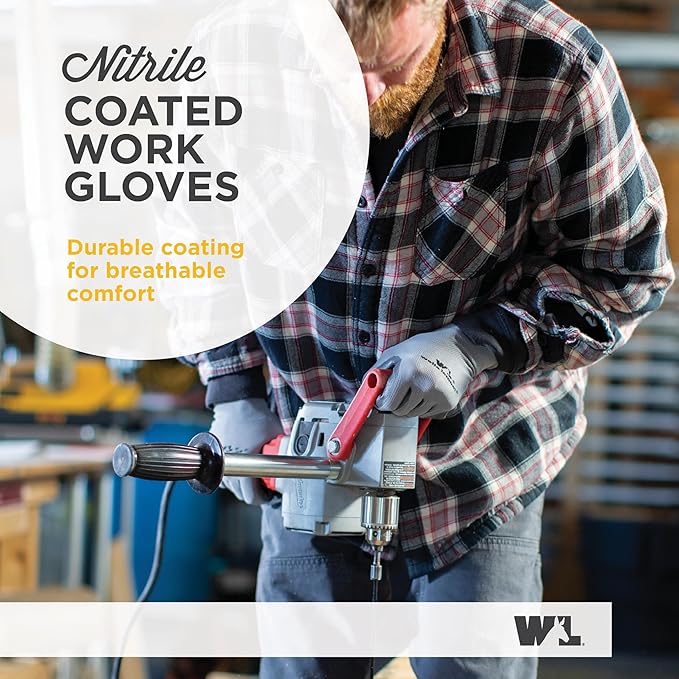 Wells Lamont Pack Nitrile Work Gloves | Lightweight, Abrasion Resistant, Blue/Grey | Large