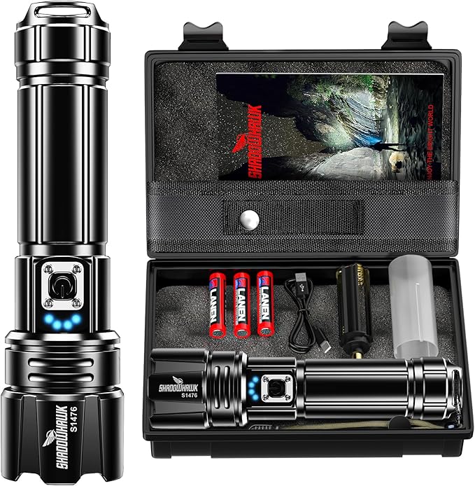 Flashlight 10000 High Lumens Rechargeable - 30W Super Bright LED Flash Light | 5000ft Beam & 12H Long Lasting USB C High Powered Handheld Police Flashlight for Home, Camping, Hiking, Emergency