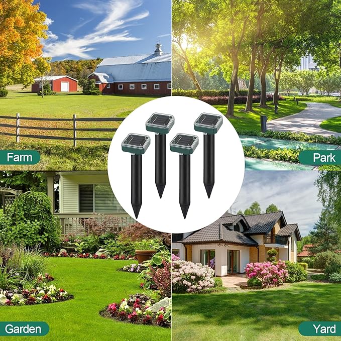 8 Pack Solar Powered Mole Repellent, Ultrasonic Outdoor Pest Repeller for Lawns & Gardens - Waterproof, Chipmunk, Vole, Gopher, Groundhog, Snake Deterrent (Dark Green)