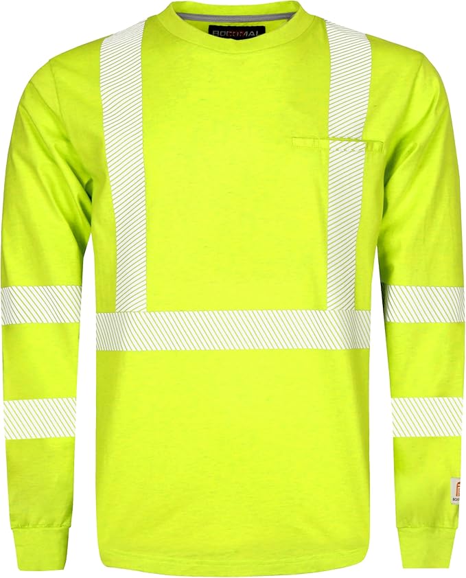 BOCOMAL FR Hi-Vis Shirts 6oz Lightweight High Visibility Reflective Flame Resistant/Fire Retardant Shirt Men's Safety Shirts