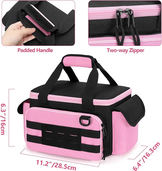 Pink Tool Bag for Women, Tool Storage Organizer with Anti-friction and Thick Padded Bottom, Tactical Range Bag, Multi-functional Work Bag for Repairman, Electrician, Carpenters, Pink