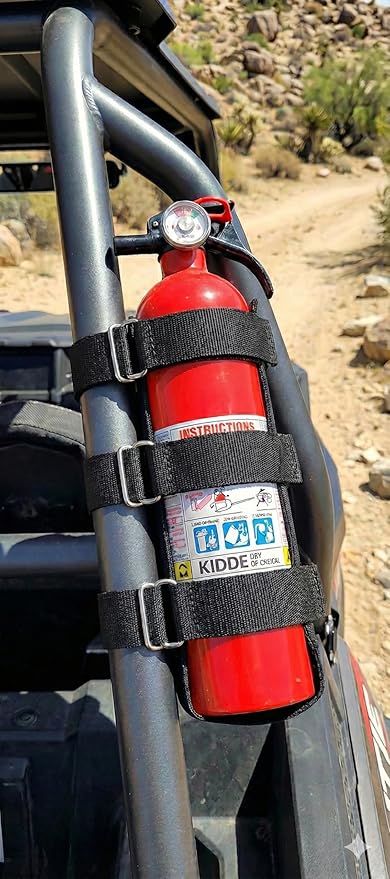 Badass Moto UTV Fire Extinguisher Mount. Roll Cage Holder with Stainless Steel D-Rings Fits Polaris RZR, Can-Am, Kawasaki, Honda, Yamaha 1.7–2.25 inch Bars. No Tools Needed Non-Scratch SxS Accessories