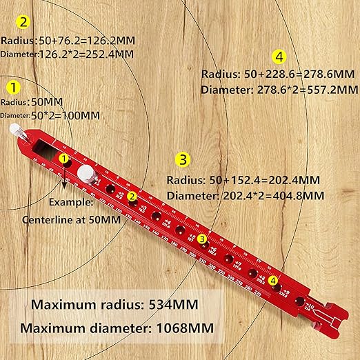 Large Compass for Drawing Circles, Portable Aluminum Alloy Woodworking Arc Ruler, Metric/British Carpenter Fixed-Point Marking Gauge Tool