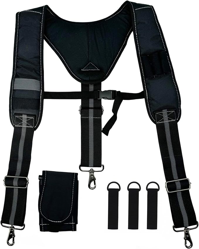 Padded Tool Belt Suspenders 3 Hook Swivel Suspenders for Tool Belt Heavy Duty Work Suspenders