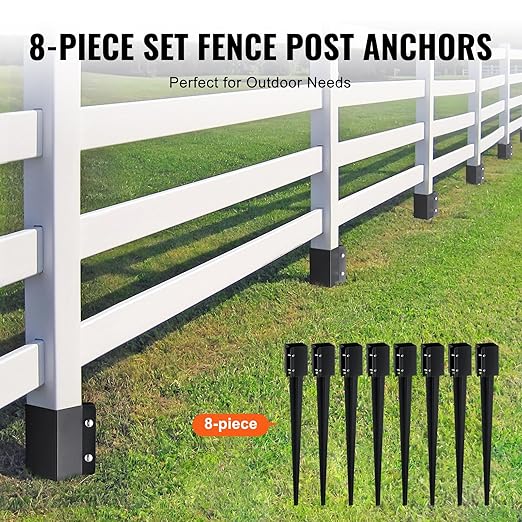 VEVOR Fence Post Anchor, 8 Pack 36 x 4 x 4 Inches Outer Diameter (Inner Diameter 3.5 x3.5 Inches) Ground Spike, Metal Black Powder Coated Post Stake Ground, for Mailbox Deck Garden Railing