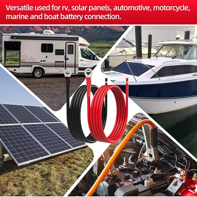 8 AWG Battery Cables 8 Gauge Solar Panel Wire Tinned Copper Extension Cable with 5/16'' Lugs for RV Solar Panel Car Automotive (8AWG 8FT)