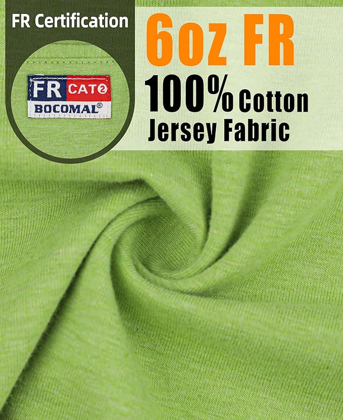 BOCOMAL FR Shirts for Summer Breathable Vented Design 6oz Heather Jersey Flame Resistant Long Sleeve Crew T Shirt