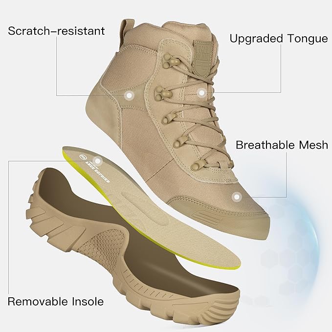 FREE SOLDIER Men's Waterproof Hiking Boots Tactical Work Boots Outdoor Lightweight Military Boots
