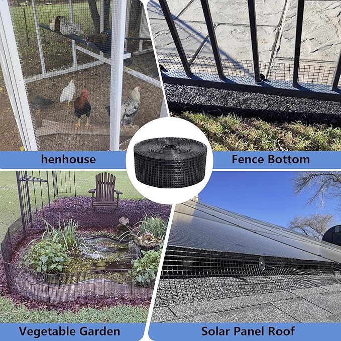 4in X 100ft Critter Guard for Solar Panels, 1/2inch PVC Coated Solar Panel Guard, Wire Mesh Roll Kit for Solar Panels, Black Pigeon Barrier Netting (Only Solar Panel Mesh, No Clips)