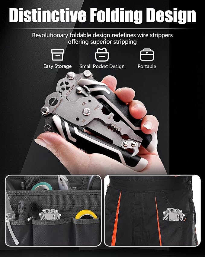 18 In 1 Foldable Ｗire Stripper Crimper, Multifunctional Folding Wire Stripping Tool, Wire Strippers Electrical，Electric Cable Stripper, Cable Cutters with Plier, Crimper, Twister, Splitting, 1pcs