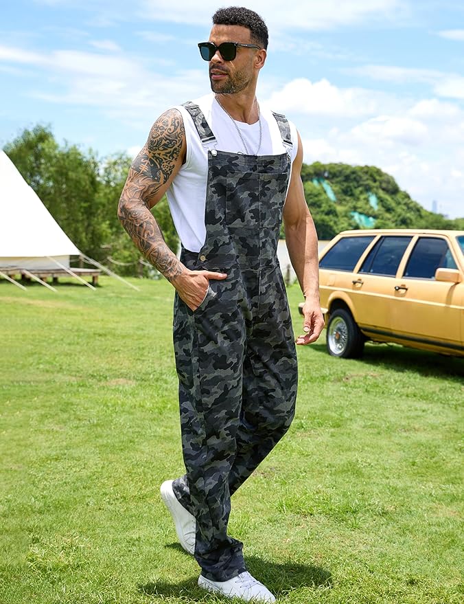 Camo Bibs Overalls for Men Adjustable Straps Work Utility Coveralls Camouflage Jumpsuit