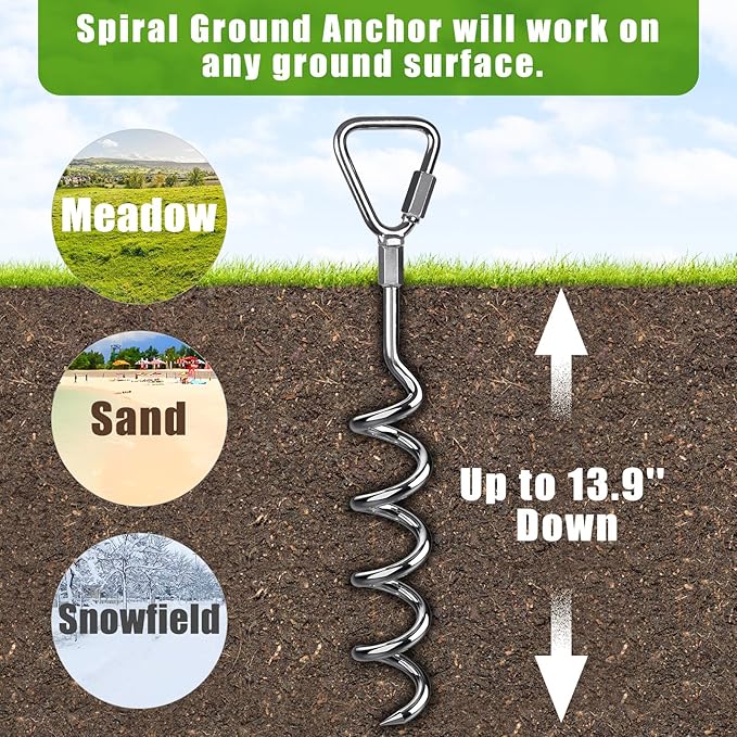 17" Heavy Duty Ground Anchors Screw in - 4 Pack Chrome Plated with Reinforced Triangle Bracket for Trampoline, Swing Set, Shed, Mobile Home, Carport - High Wind Resistance for All Soil Types