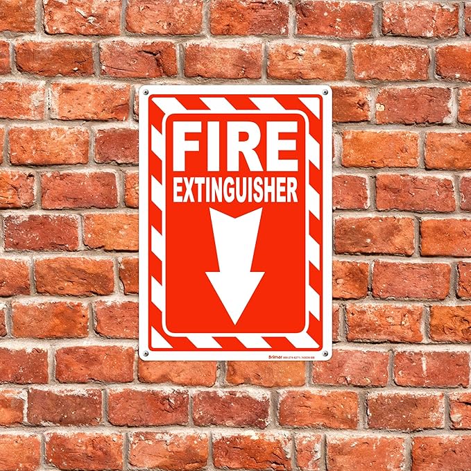 Brimar Fire Extinguisher Signs,7"x10" (4 Pack) .040" Heavy Rust-Free Aluminum Metal Safety Signs, UV Ink Printing, Weatherproof, Fade Resistant, for Business, Office, Home Indoor & Outdoor Use
