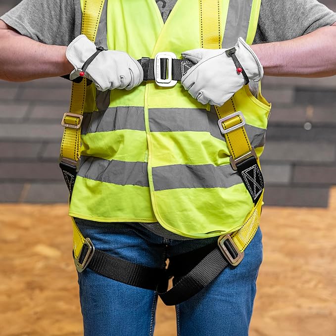 Guardian 00815 Rooftop Safety Kit - 50 ft Vertical Lifeline Assembly | Reusable Temper Anchor | Full Body Harness | Yellow Storage Bucket