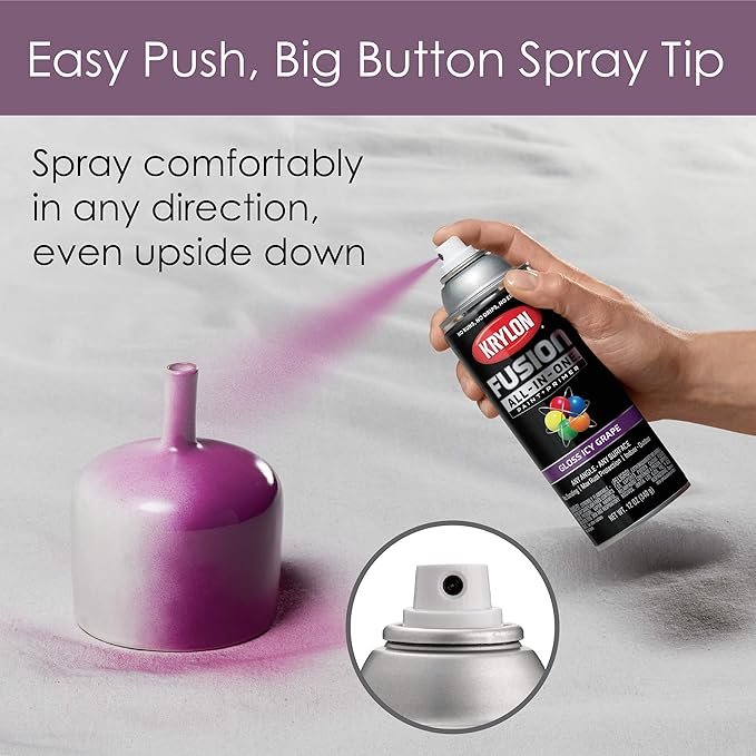 Krylon K02709007 Fusion All-In-One Spray Paint for Indoor/Outdoor Use, Gloss Icy Grape Purple, 12 Ounce (Pack of 2)