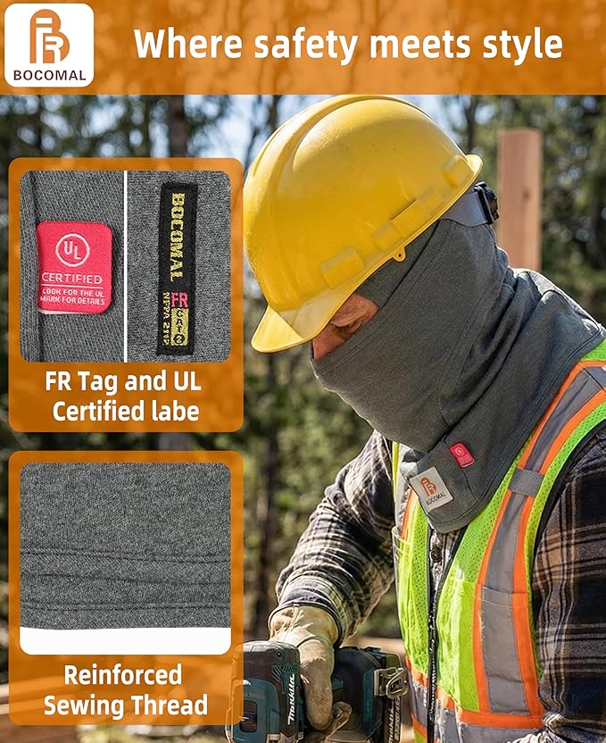 BOCOMAL FR Flame Resistant Balaclava Face Mask Arc Rated NFPA2112 CAT2 Helmet Liner Covering Hood for Welding