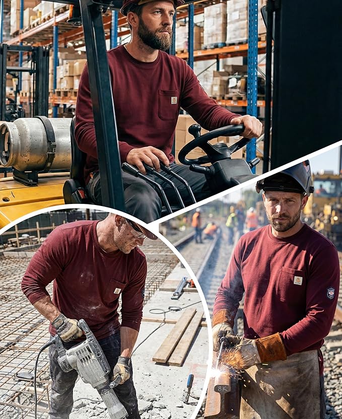 BOCOMAL FR Shirts Crewneck 7oz Midweight Flame Resistant Clothing NFPA2112 CAT2 Men's Fire Retardant Work Shirt
