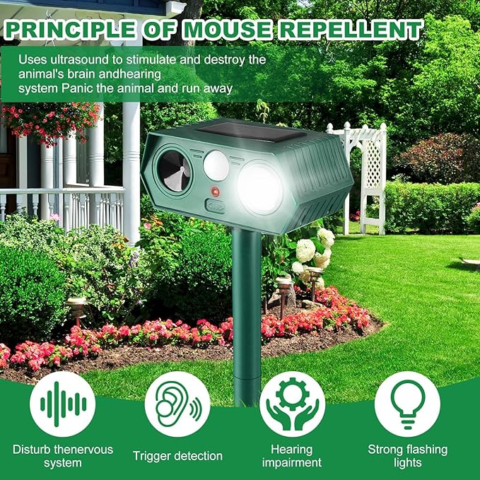 2025 Solar Animal Repellent,Upgraded Ultrasonic Cat Repellent Outdoor,Waterproof Deer Deterrent for Bird Dog Skunk,Squirrels Deterrent with Motion Detection Flash Lights for Farm Patio (2 Pack)