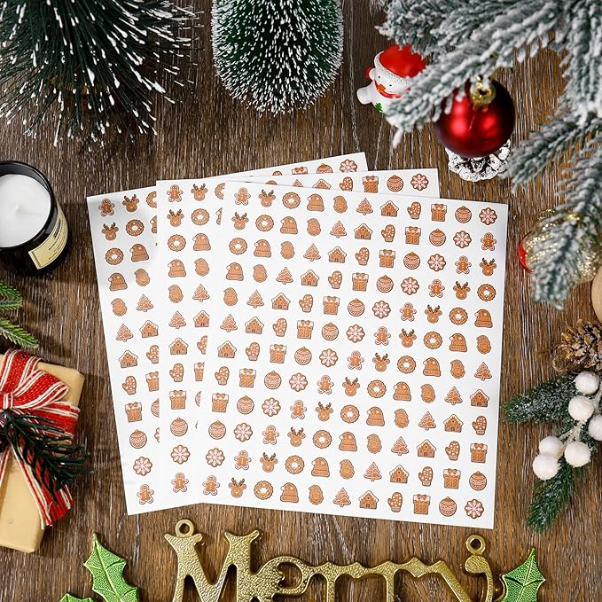 JarThenaAMCS 2400 Pcs Christmas Mini Sticker Paper Decal Gingerbread Man Xmas Tree Self-Adhesive Sticker for Envelope Scrapbook Gift DIY Supplies, 0.5 in